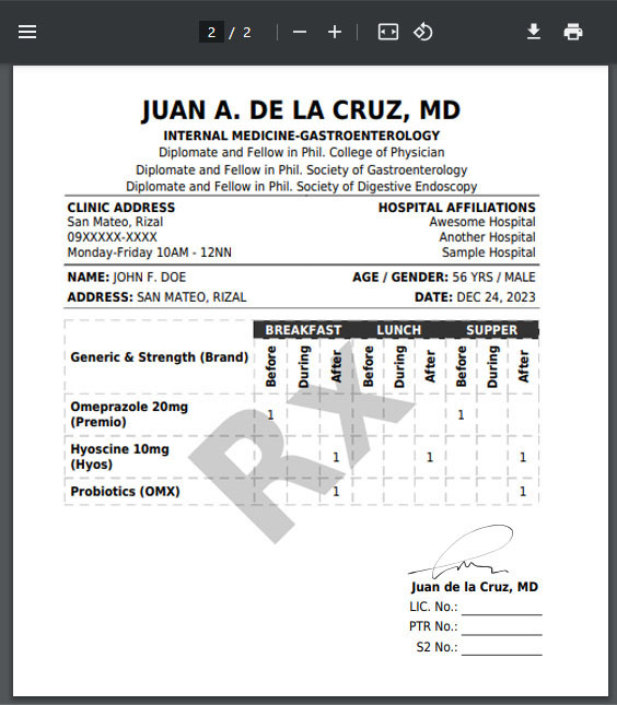 Image showing patient medication sheet for easy reading in PDF format